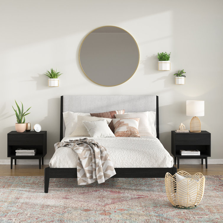Black Walnut 1-Drawer Nightstand with Open Shelf