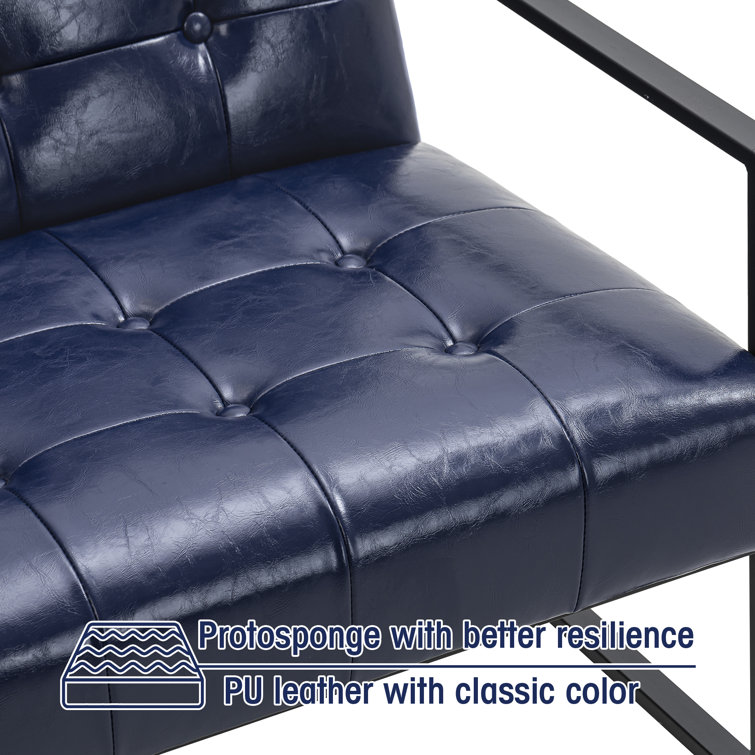 Navy Faux Leather Accent Chair with Metal Frame