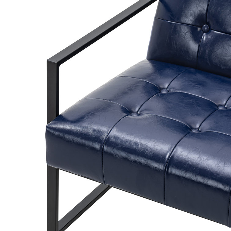 Navy Faux Leather Accent Chair with Metal Frame
