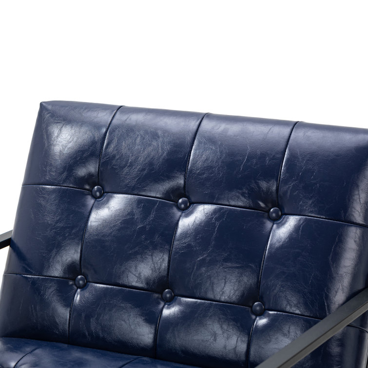 Navy Faux Leather Accent Chair with Metal Frame