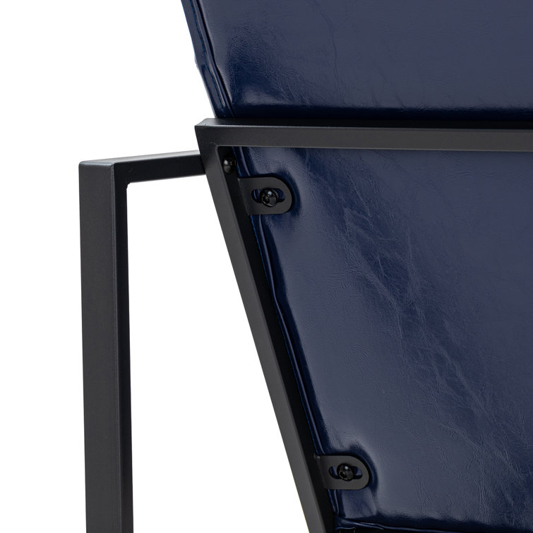 Navy Faux Leather Accent Chair with Metal Frame