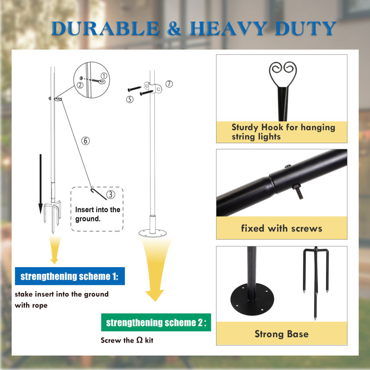 Solar Powered Black Iron LED Outdoor String Lights with Adjustable Poles