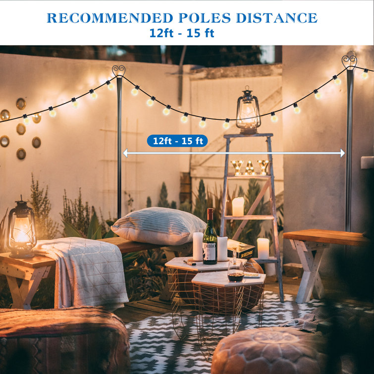 Solar Powered Black Iron LED Outdoor String Lights with Adjustable Poles