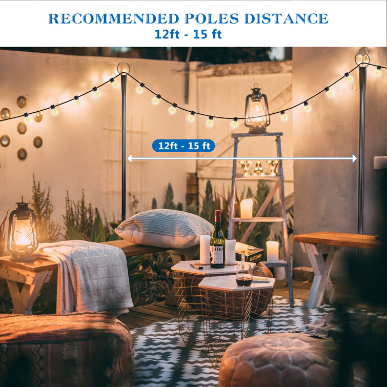 9-Foot Black Solar Powered Outdoor LED Globe String Lights