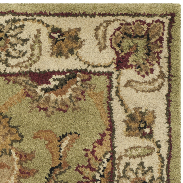 Ivory and Green Hand-Tufted Wool High Pile Area Rug