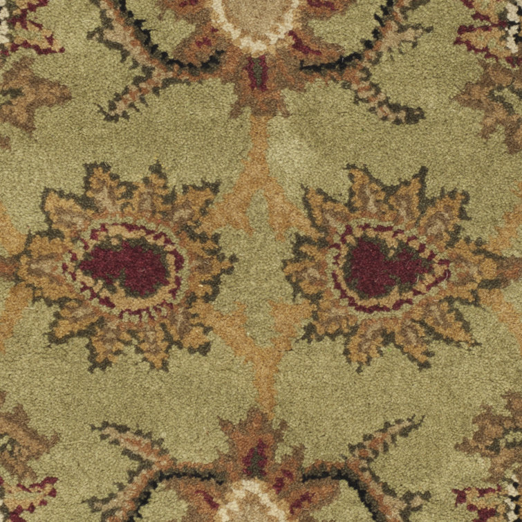 Ivory and Green Hand-Tufted Wool High Pile Area Rug