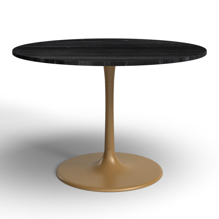 Black Marble and Gold Pedestal Round Dining Table
