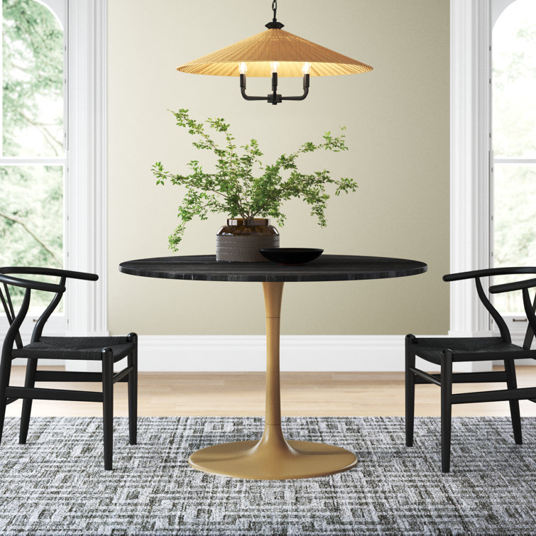 Black Marble and Gold Pedestal Round Dining Table