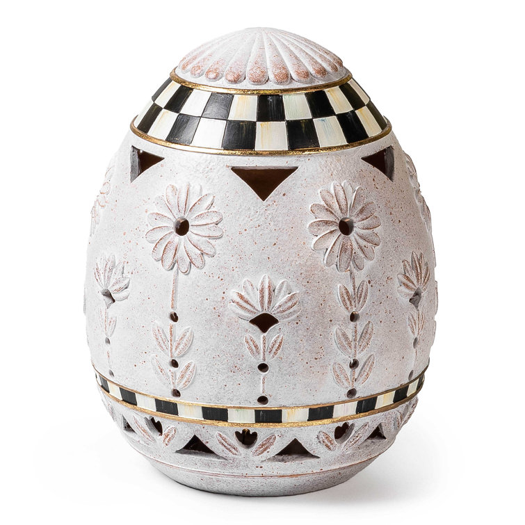 Egg-Shaped White Ceramic Battery-Powered Lantern