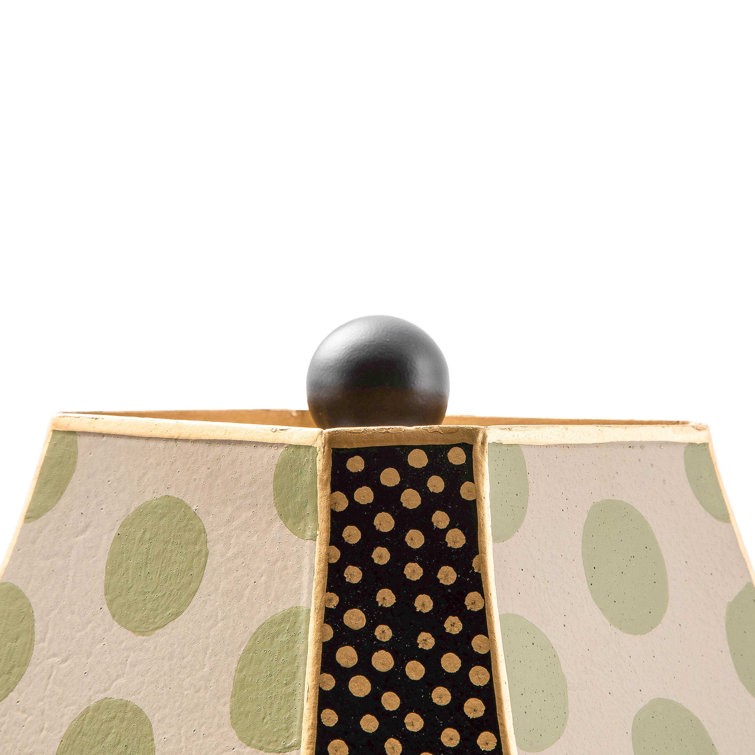 Hand-Painted Green and Beige Lattice Table Lamp with Bell Shade