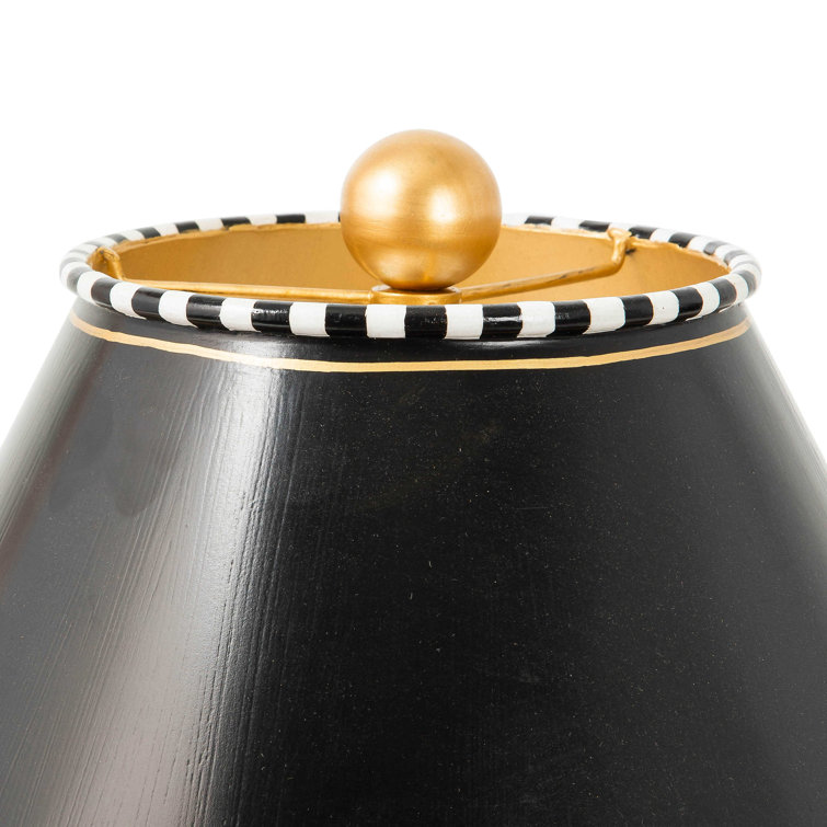 Black and White Striped Ceramic Table Lamp with Gold Trim