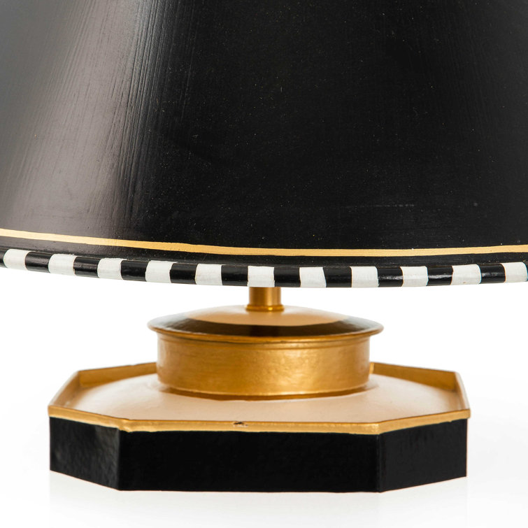 Black and White Striped Ceramic Table Lamp with Gold Trim