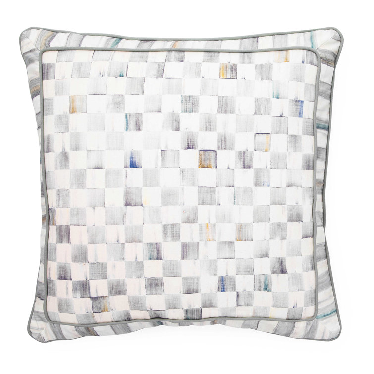 Sterling Check Gray and White Cotton Square Pillow