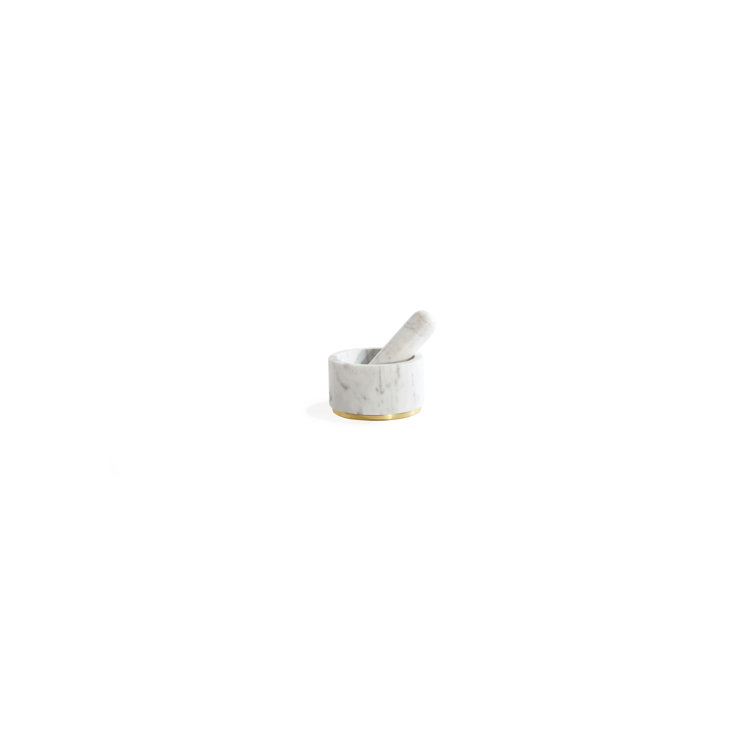 White Marble and Brass Mortar and Pestle Set