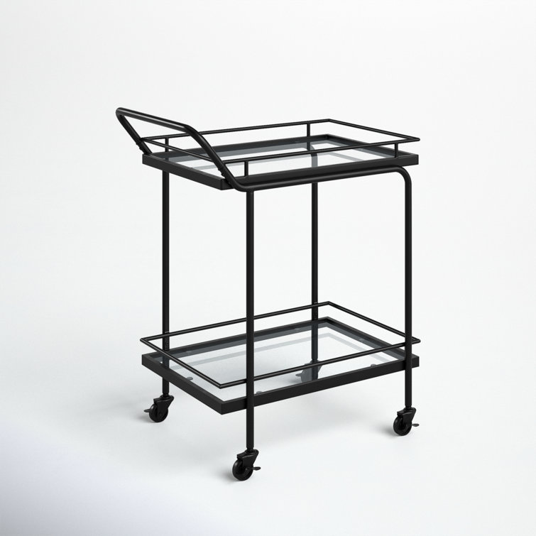 Sally Sleek 2-Tiered Black Metal and Glass Rolling Bar Cart