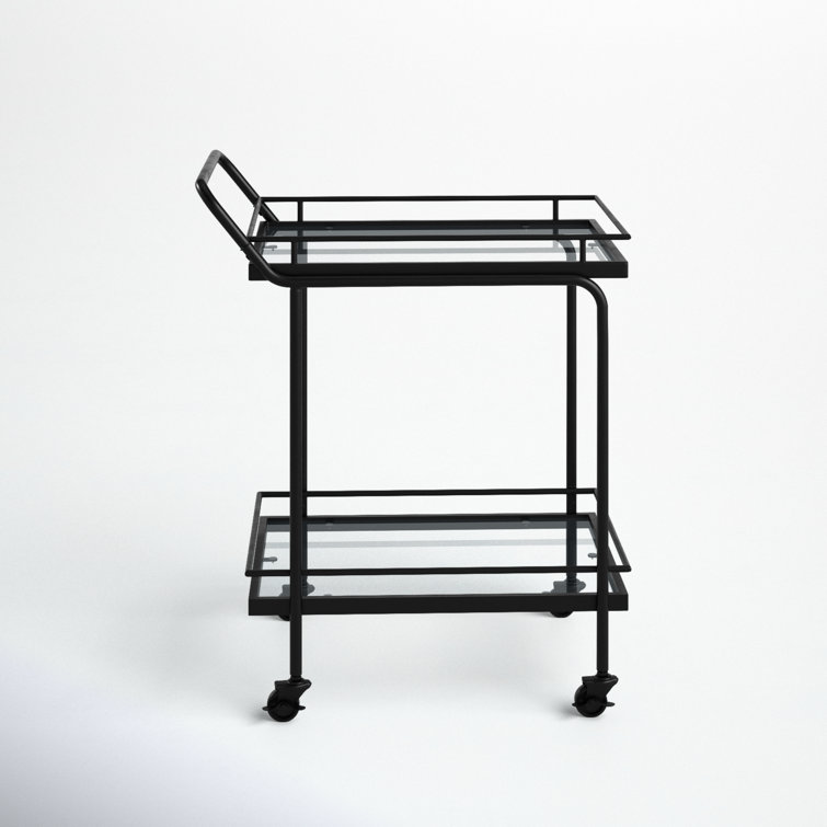 Sally Sleek 2-Tiered Black Metal and Glass Rolling Bar Cart