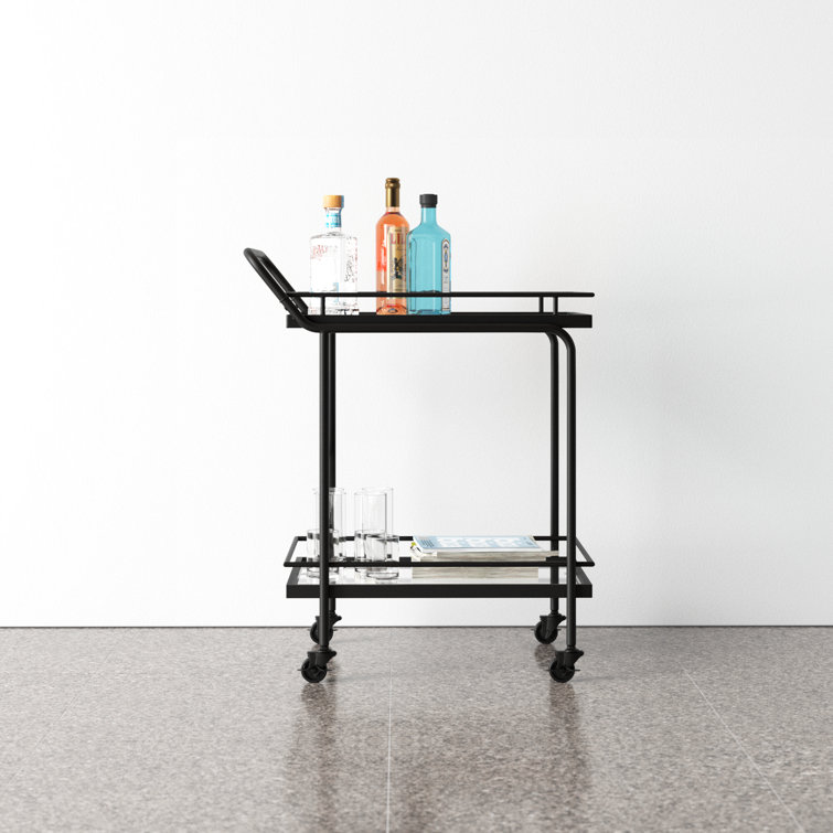 Sally Sleek 2-Tiered Black Metal and Glass Rolling Bar Cart