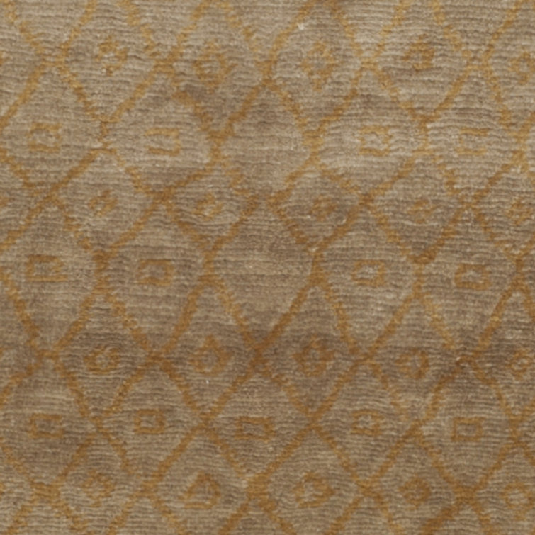 Hand-Knotted Green Wool and Silk Geometric Rug 4' x 6'