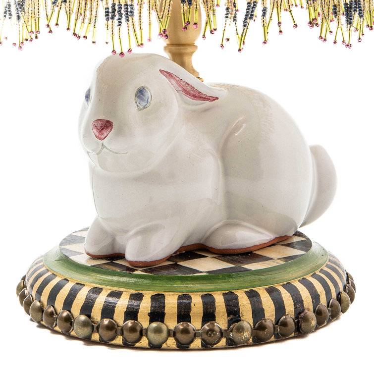 Whimsical White Ceramic Rabbit Table Lamp with Bell Shade