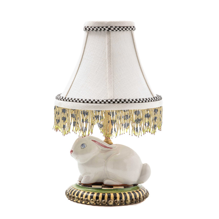 Whimsical White Ceramic Rabbit Table Lamp with Bell Shade