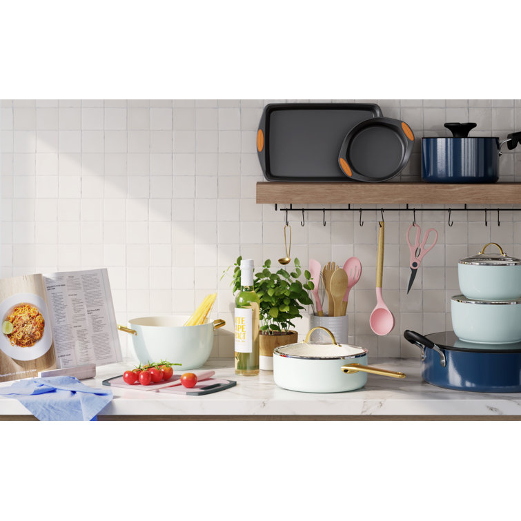 Mint Green Aluminum Nonstick 10-Piece Cookware Set with Gold Handles