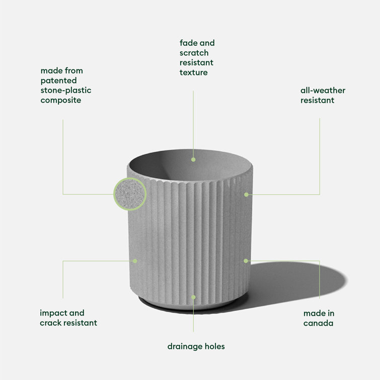 Gray Fluted Plastic-Concrete Round Planter, 11.5" H