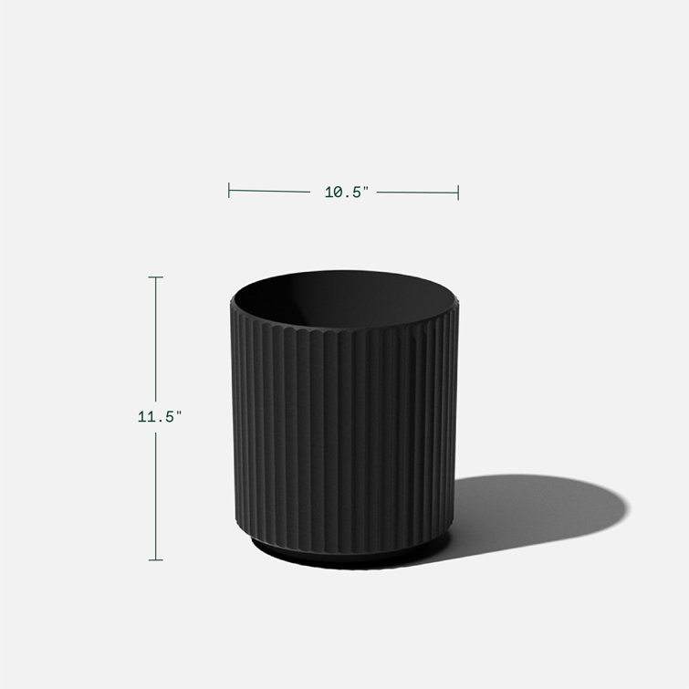 Black Fluted Plastic-Stone Round Planter Set