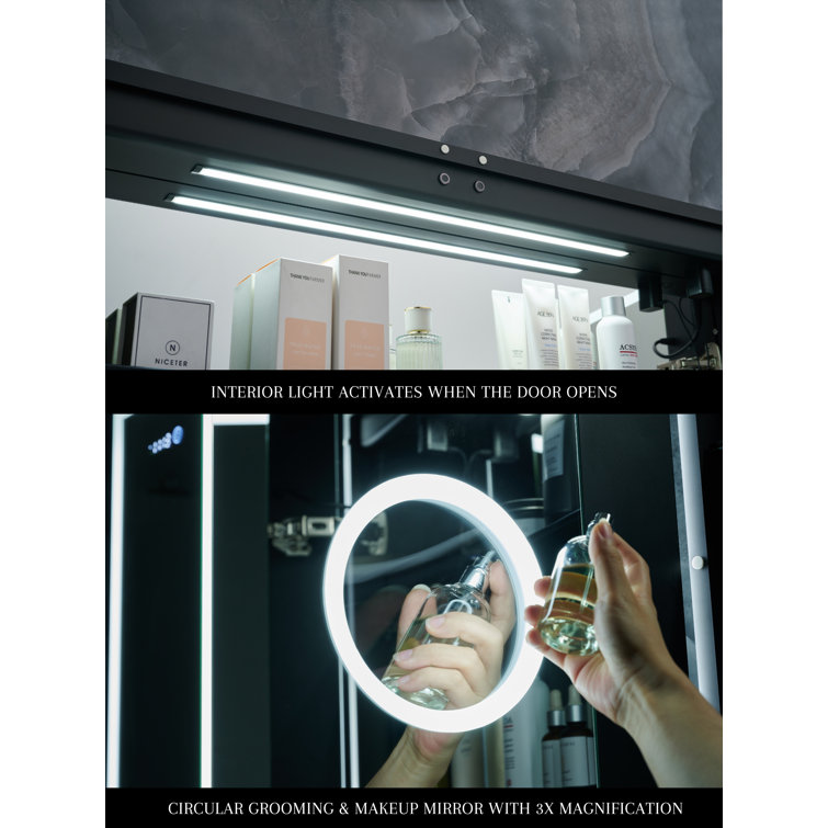 Pagani 48" Black LED Mirror Medicine Cabinet with Defogger and USB Outlet