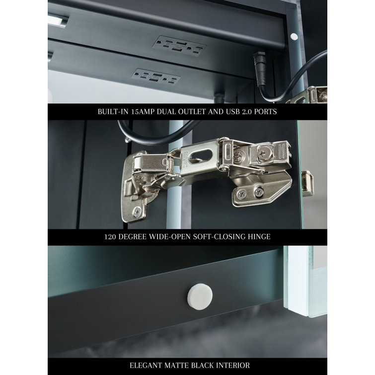 Pagani 48" Black LED Mirror Medicine Cabinet with Defogger and USB Outlet