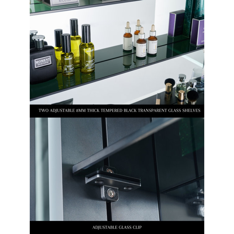 Pagani 48" Black LED Mirror Medicine Cabinet with Defogger and USB Outlet