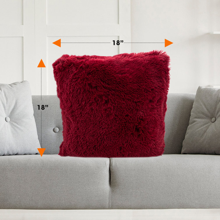 Maroon 18" x 18" Shaggy Faux Fur Throw Pillows Set