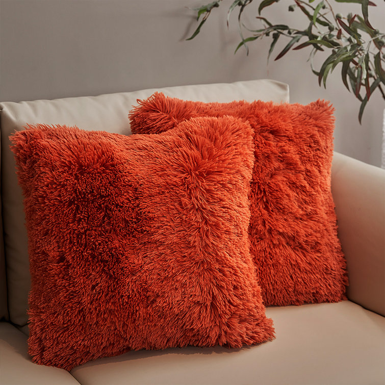 Rust Orange Shaggy Faux Fur Throw Pillows Set of 2
