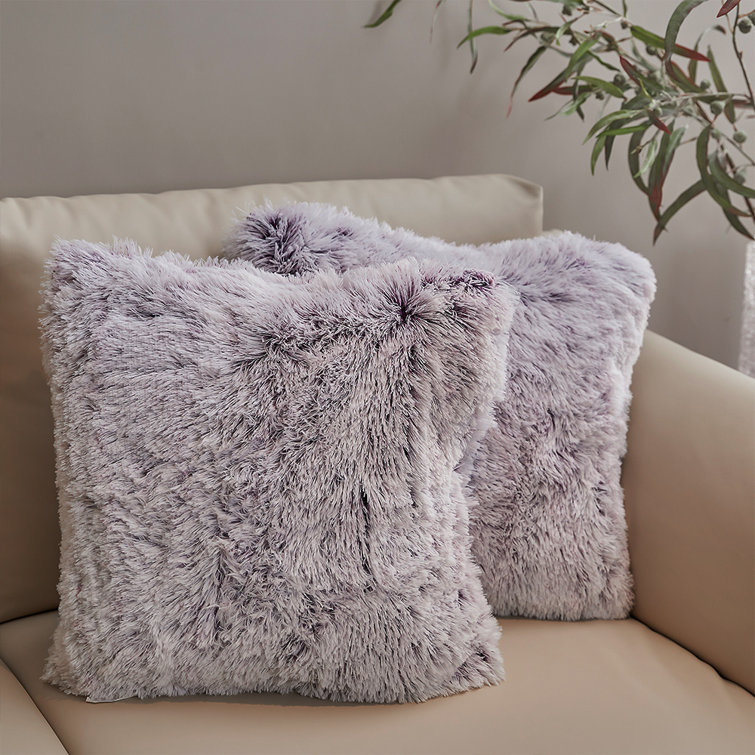 Purple Faux Fur 18" Square Shaggy Throw Pillow Set