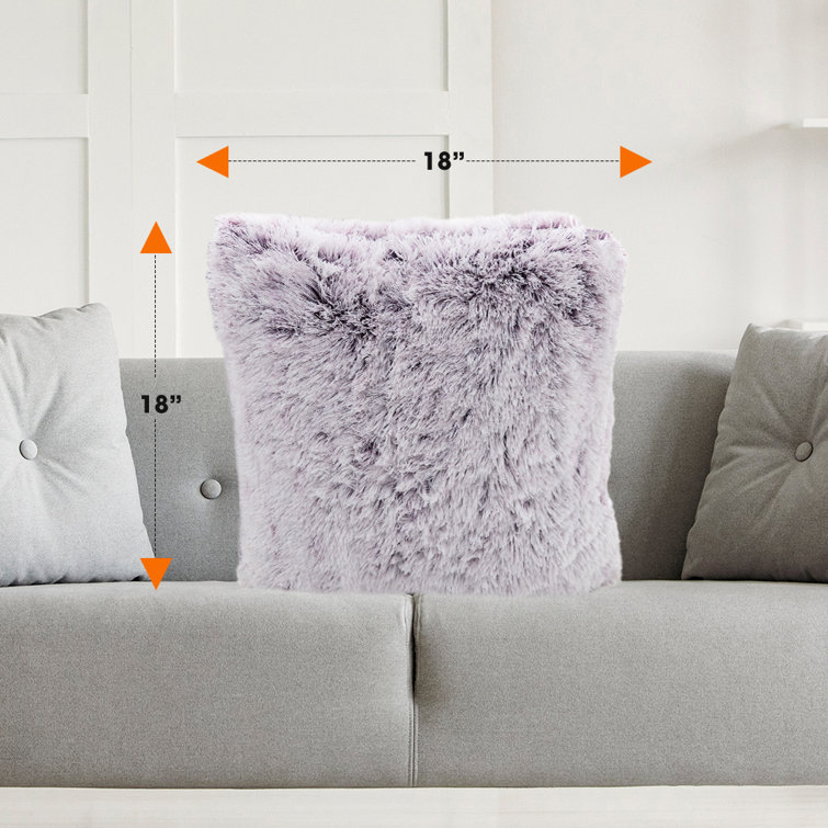 Purple Faux Fur 18" Square Shaggy Throw Pillow Set