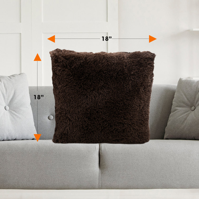 Chocolate Faux Fur Shaggy Throw Pillows Set of 2, 18" x 18"