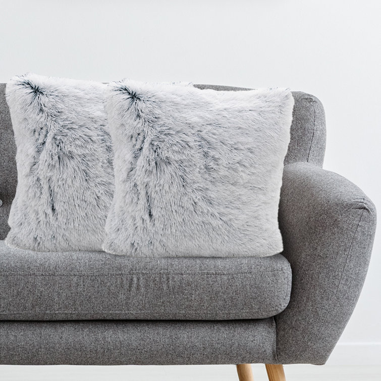 Blue Ombre Faux Fur 18" Square Throw Pillows Set of 2