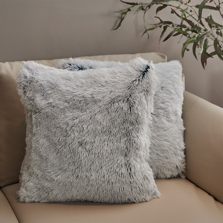 Blue Ombre Faux Fur 18" Square Throw Pillows Set of 2