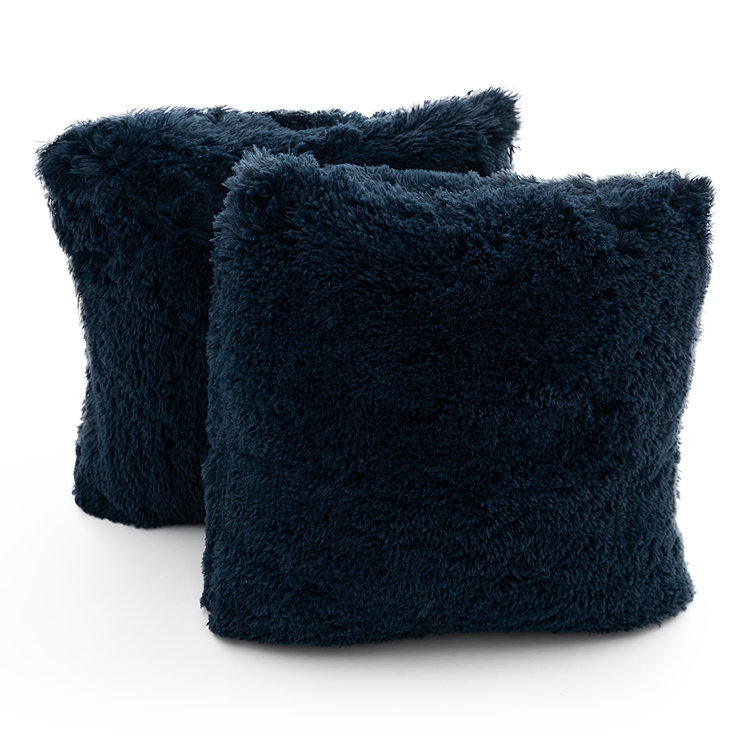Navy Blue Faux Fur 18" Square Throw Pillow Set