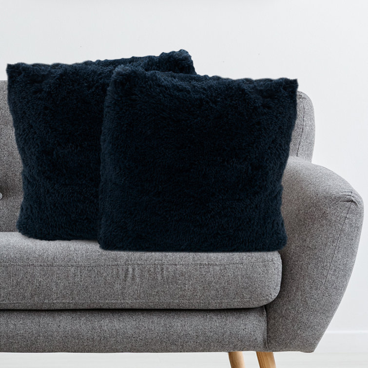 Navy Blue Faux Fur 18" Square Throw Pillow Set