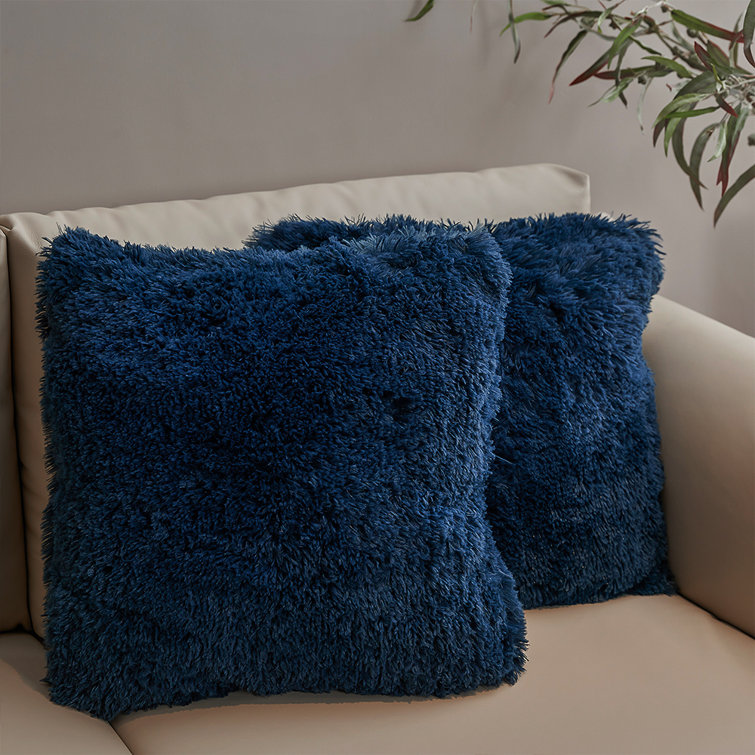Navy Blue Faux Fur 18" Square Throw Pillow Set