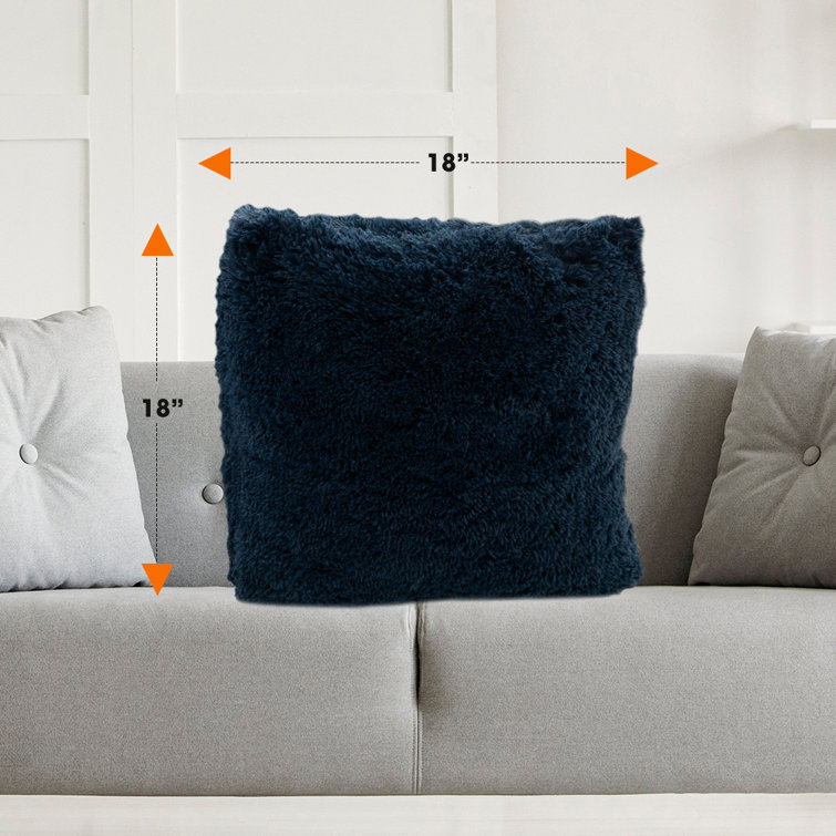 Navy Blue Faux Fur 18" Square Throw Pillow Set