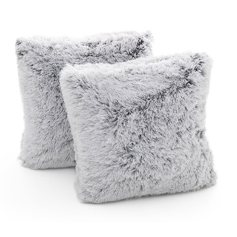 Gray Ombre Faux Fur Square Throw Pillow Set