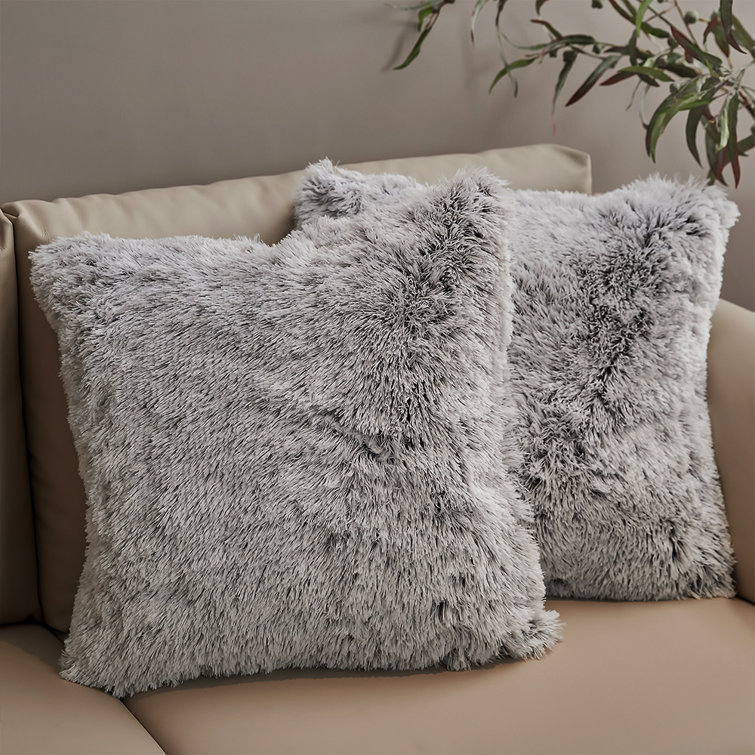Gray Ombre Faux Fur Square Throw Pillow Set