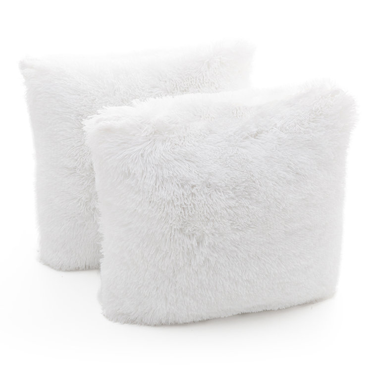 White Faux Fur 18" x 18" Shaggy Throw Pillow Set