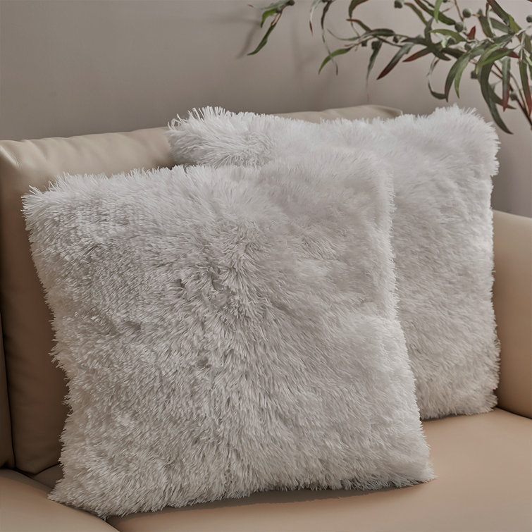 White Faux Fur 18" x 18" Shaggy Throw Pillow Set