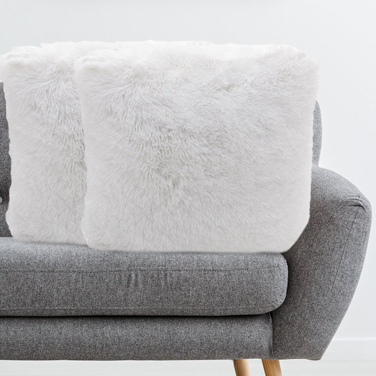 White Faux Fur 18" x 18" Shaggy Throw Pillow Set