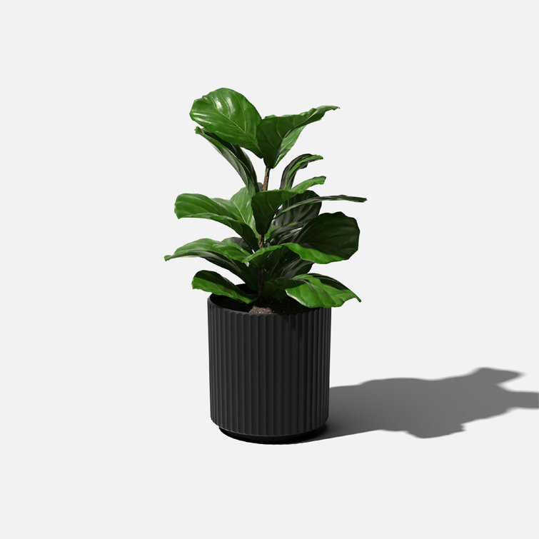 Demi Series 12" Black Plastic-Stone Round Planter