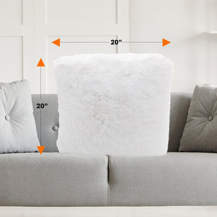 White Faux Fur Square Throw Pillow Set