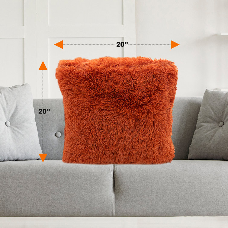 Rust Orange Shaggy Faux Fur Throw Pillows Set of 2