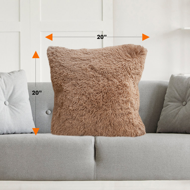 Taupe Faux Fur Shaggy Throw Pillows Set of 2
